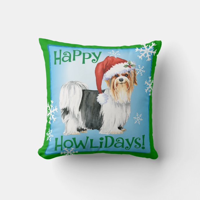 Happy Howlidays Biewer Terrier Sierkussen (Voorkant)