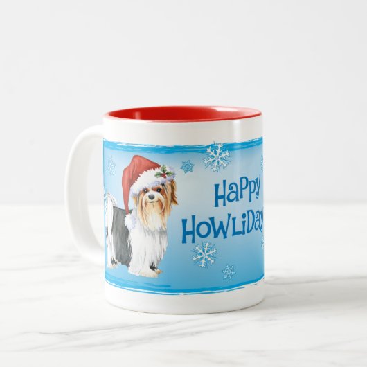 Happy Howlidays Biewer Terrier Two-Tone Coffee Mok (Voorkant links)