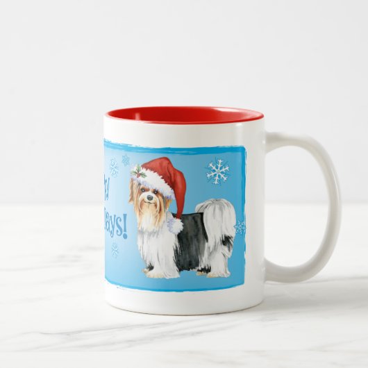 Happy Howlidays Biewer Terrier Two-Tone Coffee Mok (Rechts)
