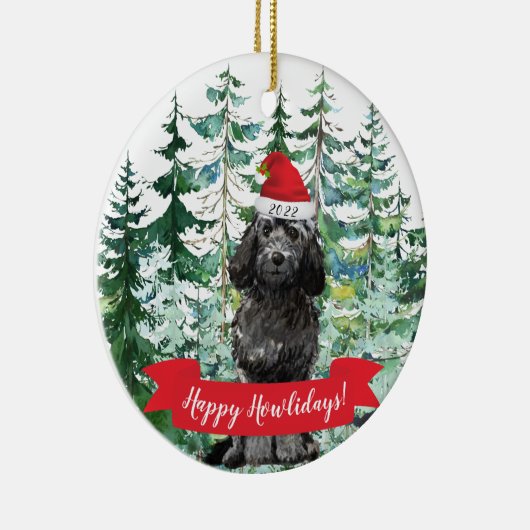 Happy Howlidays Black Cockapoo Dog Kerstmis Keramisch Ornament (Rechts)