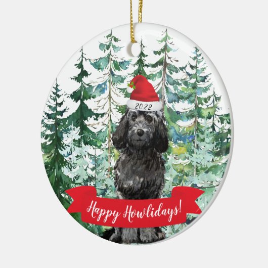 Happy Howlidays Black Cockapoo Dog Kerstmis Keramisch Ornament (Links)