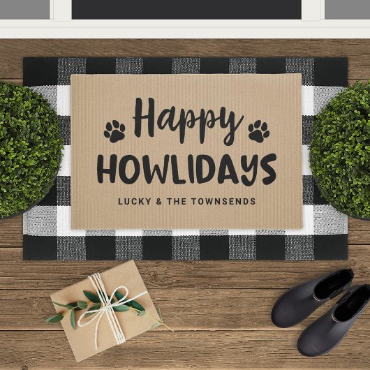 Happy Howlidays Black en Tan Custom Dog Name Deure Deurmat
