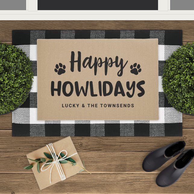 Happy Howlidays Black en Tan Custom Dog Name Deure Deurmat (Creator heeft geüpload)