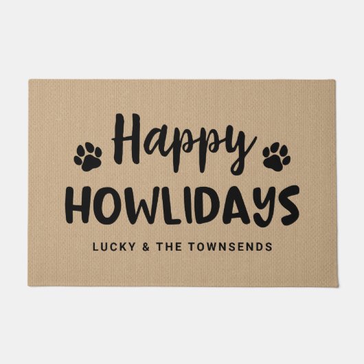 Happy Howlidays Black en Tan Custom Dog Name Deure Deurmat (Voorkant)