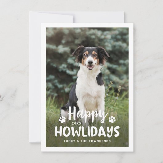 Happy Howlidays Black White Puppy Dog Foto Feestdagenkaart (Voorkant)