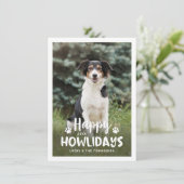 Happy Howlidays Black White Puppy Dog Foto Feestdagenkaart (Staand voorkant)