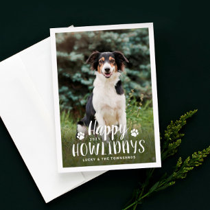 Happy Howlidays Black White Puppy Dog Foto Feestdagenkaart