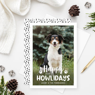 Happy Howlidays Black White Puppy Dog Foto Feestdagenkaart