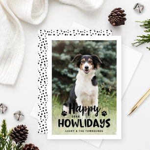 Happy Howlidays Black White Puppy Dog Foto Feestdagenkaart