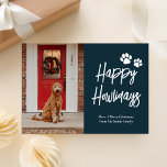 Happy Howlidays Blauwe Kalligrafie Huisdier Foto Feestdagenkaart<br><div class="desc">Happy Howlidays Blauw Goud Kalligrafie Huisdier Foto Vakantie Kaart. Stuur aanpasbare en gepersonaliseerde vakantiegroeten naar vrienden,  collega's en familie in eenvoudige,  chique,  elegante en moderne fotodesign feestelijke,  natuurlijke minimalistische stijlkaarten! Onder de kalligrafie staat uw aangepaste groetboodschap in moderne typografie.</div>