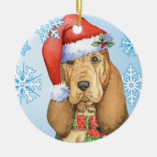 Happy Howlidays Bloodhound Keramisch Ornament (Voorkant)