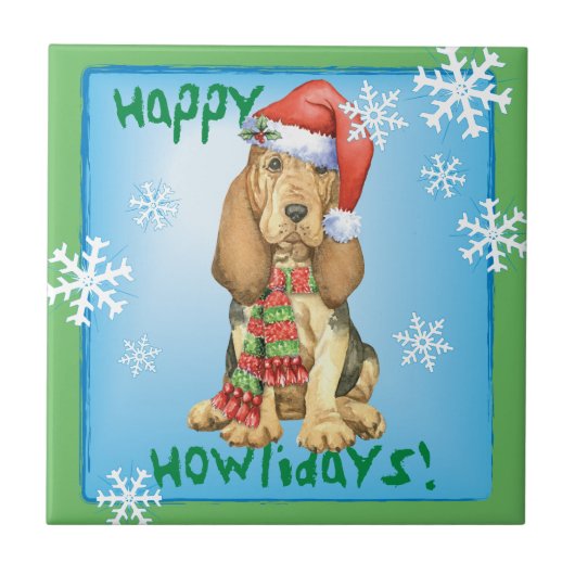 Happy Howlidays Bloodhound Tegeltje (Voorkant)