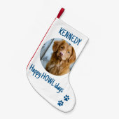 Happy HOWLidays Blue Grey Kerstmis Foto Kleine Kerstsok (Voorkant (Hangend))