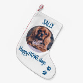 Happy HOWLidays Blue Kerstmis foto Kleine Kerstsok (Voorkant (Hangend))