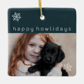 Happy Howlidays Blue Photo Dog Keramisch Ornament (Voorkant)