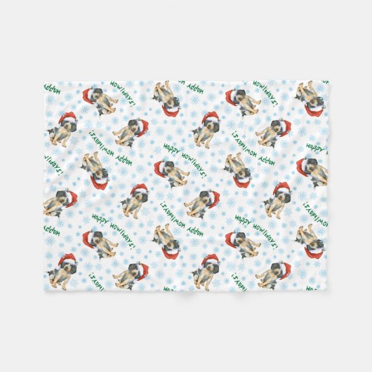 Happy Howlidays Bluetick Fleece Blanket (Voorkant (Horizontaal))