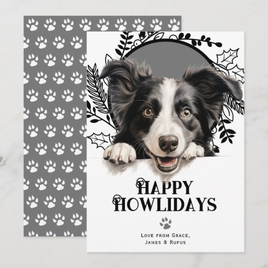 Happy Howlidays Border Collie Dog Kerstmis Feestdagenkaart (Voorkant / Achterkant)