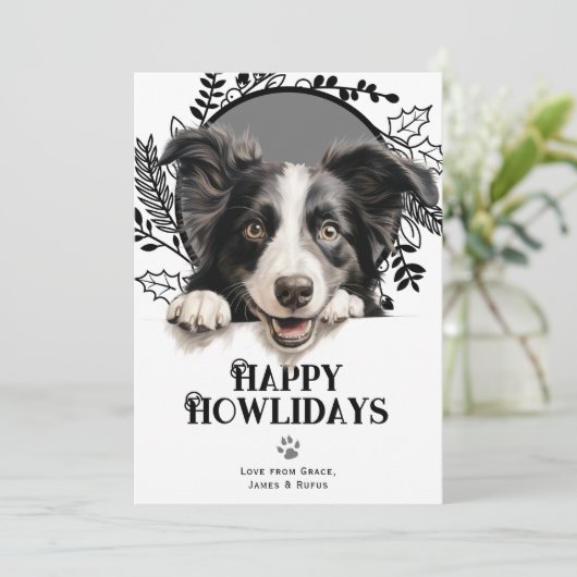 Happy Howlidays Border Collie Dog Kerstmis Feestdagenkaart (Staand voorkant)