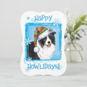 Happy Howlidays Border Collie Feestdagenkaart (Staand voorkant)