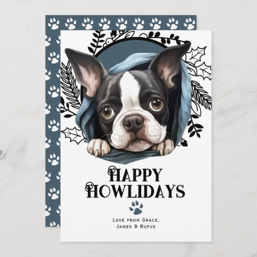 Happy Howlidays Boston Terrier Dog Kerstmis Feestdagenkaart (Voorkant / Achterkant)