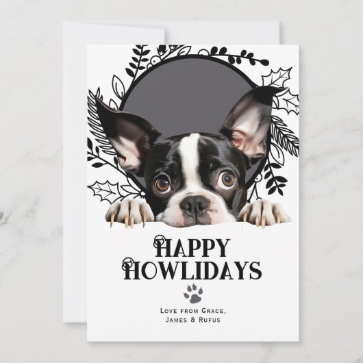 Happy Howlidays Boston Terrier Dog Kerstmis Feestdagenkaart (Voorkant)