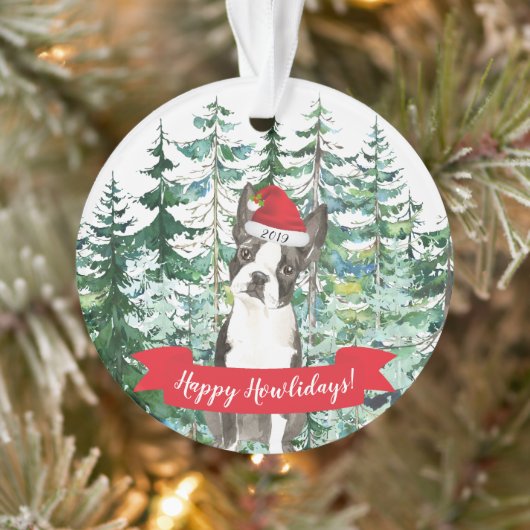 Happy Howlidays Boston Terrier Dog Kerstmis Ornament (Boom)
