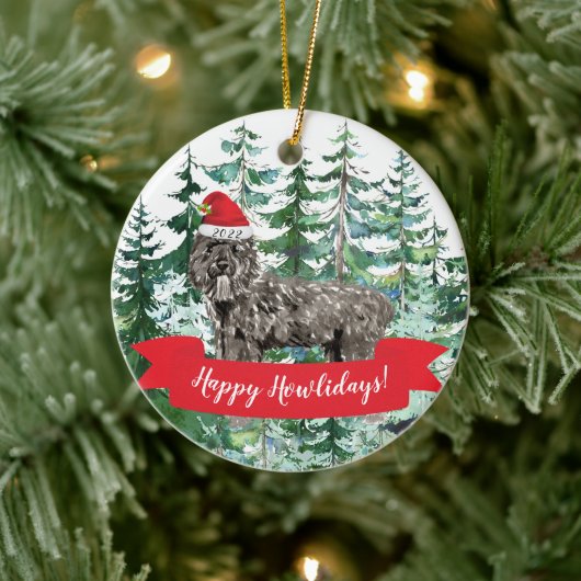 Happy Howlidays Bouvier des Flandres Dog Kerstmis Keramisch Ornament (Boom)