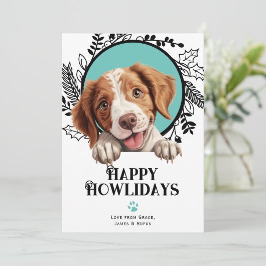 Happy Howlidays Brittany Dog Kerstmis Feestdagenkaart (Staand voorkant)