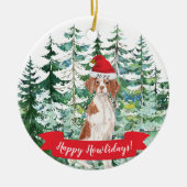 Happy Howlidays Brittany Dog kerstversiering Keramisch Ornament (Voorkant)