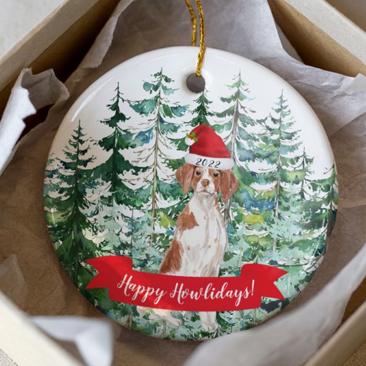 Happy Howlidays Brittany Dog kerstversiering Keramisch Ornament
