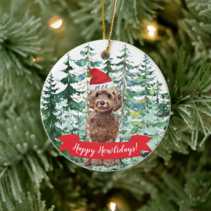 Happy Howlidays Brown Cockapoo Dog Kerstmis Ornam Keramisch Ornament