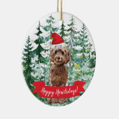 Happy Howlidays Brown Cockapoo Dog Kerstmis Ornam Keramisch Ornament (Rechts)