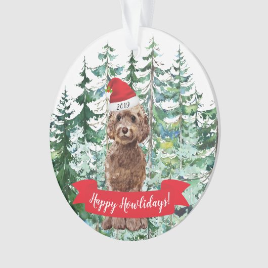 Happy Howlidays Brown Cockapoo Dog Kerstmis Ornament (voorkant)
