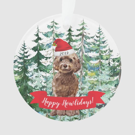 Happy Howlidays Brown Cockapoo Dog Kerstmis Ornament (voorkant)