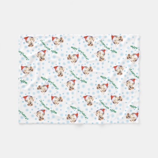 Happy Howlidays Bulldog Fleece Deken (Voorkant (Horizontaal))