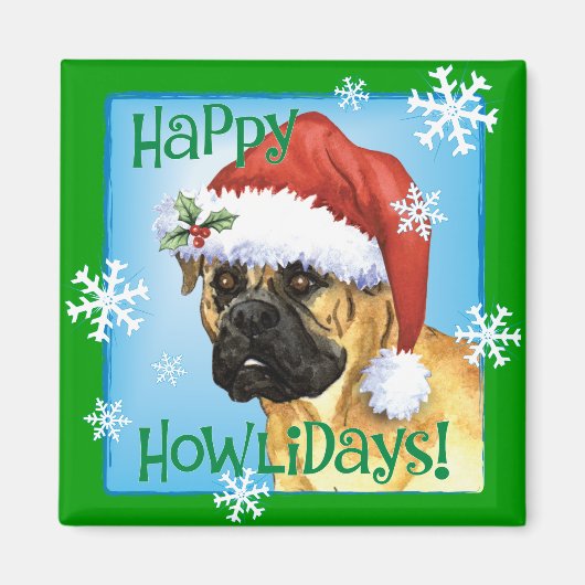 Happy Howlidays Bullmastiff Magneet (Voorkant)