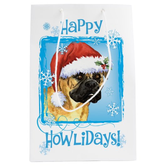 Happy Howlidays Bullmastiff Medium Cadeauzakje (Voorkant)
