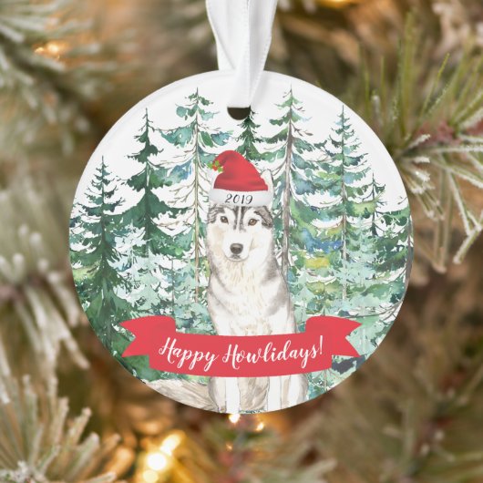 Happy Howlidays c.Siberian Husky Dog Kerstmis Ornament (Boom)