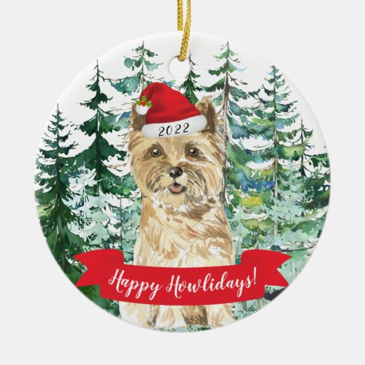 Happy Howlidays Cairn Terrier Dog Kerstmis Orname Keramisch Ornament (Voorkant)