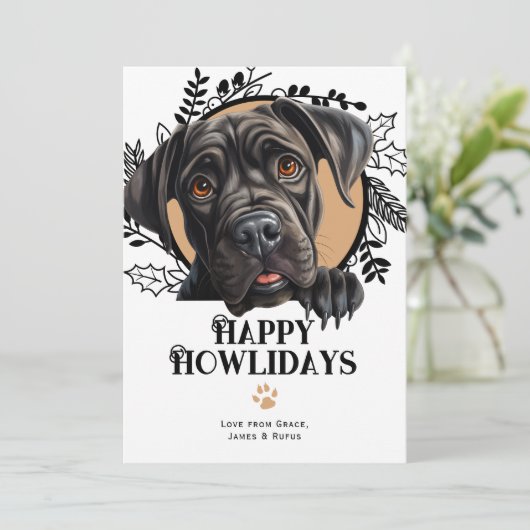 Happy Howlidays Cane Corso Hond Kerstmis Feestdagenkaart (Staand voorkant)