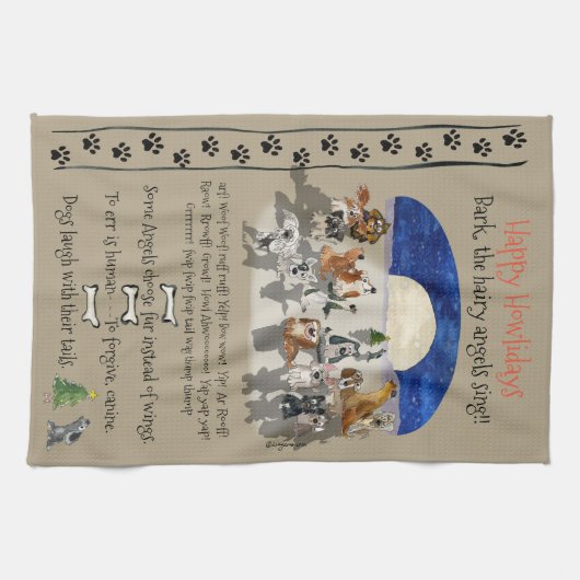 Happy Howlidays Cartoon Dogs Holiday Quottes Theedoek (Horizontaal)