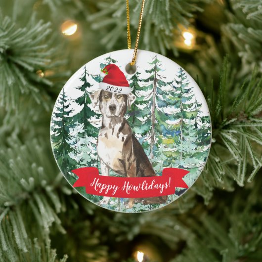 Happy Howlidays catahoula leopard dog kerst of Keramisch Ornament (Boom)