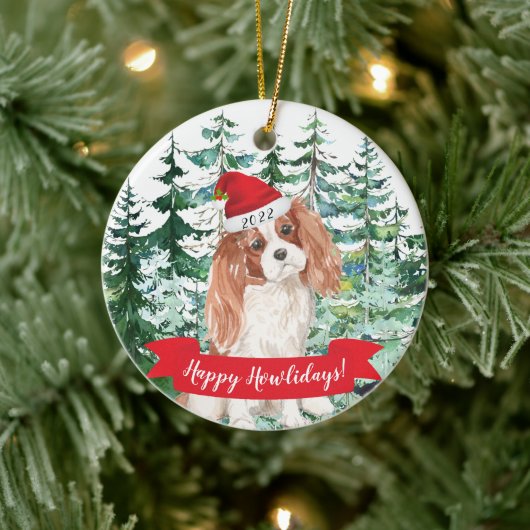 Happy Howlidays Cavalier King Charle Dog Kerstmis Keramisch Ornament (Boom)
