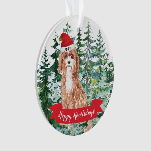 Happy Howlidays Cavapoo Dog Kerstmis Ornament (voorkant)