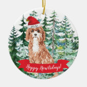 Happy Howlidays Cavapoo Dog kerstversiering Keramisch Ornament (Voorkant)