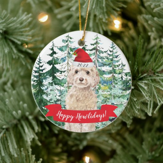Happy Howlidays champagne Cockapoo Dog Kerstmis O Keramisch Ornament (Boom)