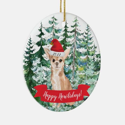 Happy Howlidays Chihuahua Dog kerstversiering Keramisch Ornament (Rechts)