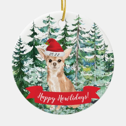 Happy Howlidays Chihuahua Dog kerstversiering Keramisch Ornament (Voorkant)