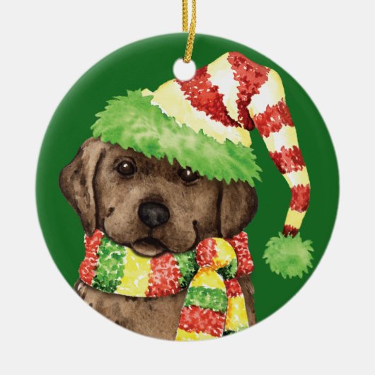 Happy Howlidays Chocolate Lab Keramisch Ornament (Voorkant)