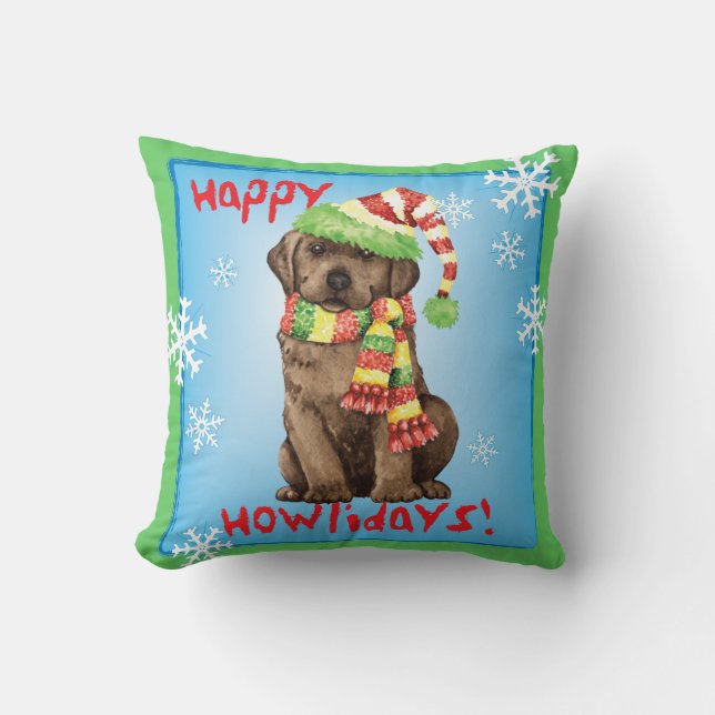 Happy Howlidays Chocolate Lab Kussen (Voorkant)